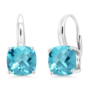 Swiss Blue Topaz Checkerboard_Earrings in 925 Sterling Silver