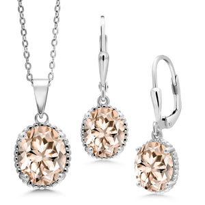 Morganite - October_Pendant Earrings Set in 925 Sterling Silver