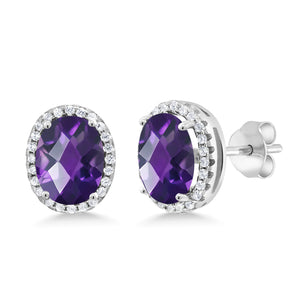 Amethyst-Checkerboard - February_Earrings in 925 Sterling Silver