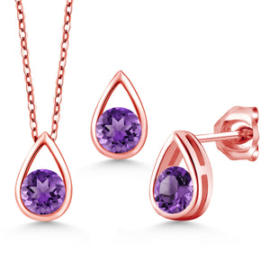 Amethyst - February_Pendant Earrings Set in 925 Rose Gold Plated Silver