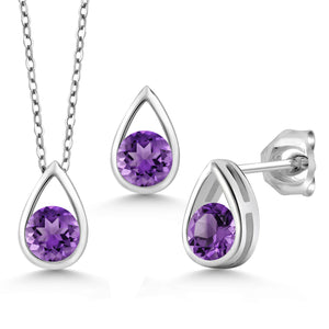 Amethyst - February_Pendant Earrings Set in 925 Sterling Silver