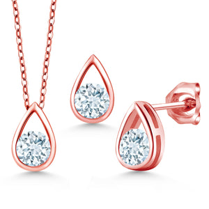 Aquamarine - March_Pendant Earrings Set in 925 Rose Gold Plated Silver