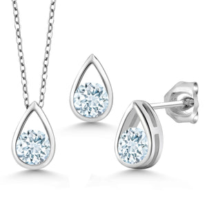 Aquamarine - March_Pendant Earrings Set in 925 Sterling Silver
