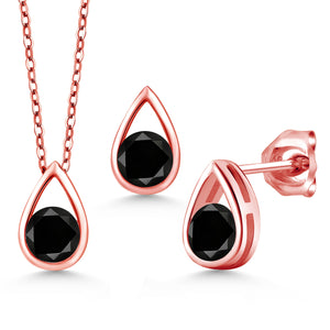Black Diamond - April_Pendant Earrings Set in 925 Rose Gold Plated Silver