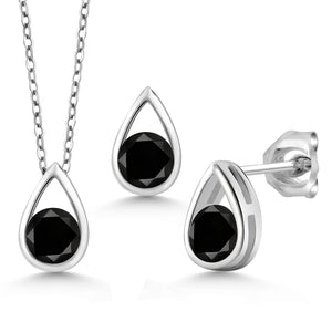 Black Diamond - April_Pendant Earrings Set in 925 Sterling Silver