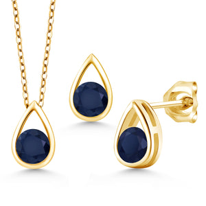 Blue Sapphire - September_Pendant Earrings Set in 925 Yellow Gold Plated Silver