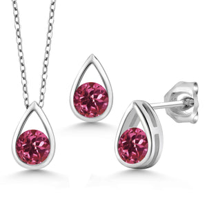 Pink Tourmaline - October_Pendant Earrings Set in 925 Sterling Silver
