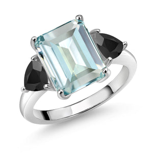 Simulated Aquamarine and Onyx_5_Ring in 925 Sterling Silver