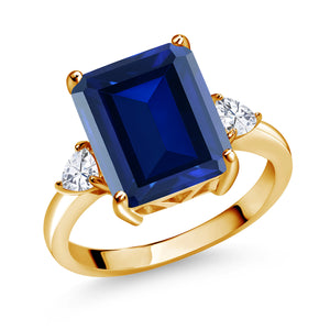 Blue Simulated Sapphire_5_Ring in 925 Yellow Gold Plated Silver