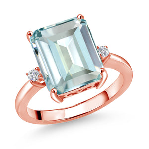 Created Aquamarine - March_5_Ring in 925 Rose Gold Plated Silver