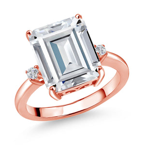 White Moissanite - April_5_Ring in 925 Rose Gold Plated Silver