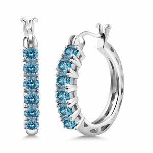 Blue Lab Grown Diamond_925 Sterling Silver_Earrings in 925 Sterling Silver