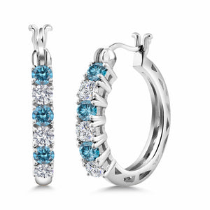 Blue Lab Grown Diamond_925 Sterling Silver_Earrings in 925 Sterling Silver