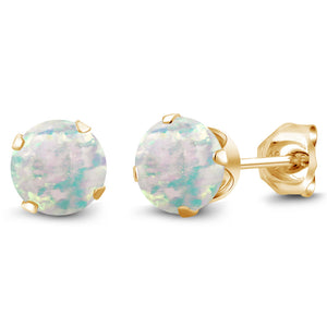 White Simulated Opal-Cabochon - October_Earrings in 925 Yellow Gold Plated Silver