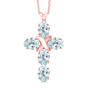 Aquamarine - March_Pendant in 925 Rose Gold Plated Silver