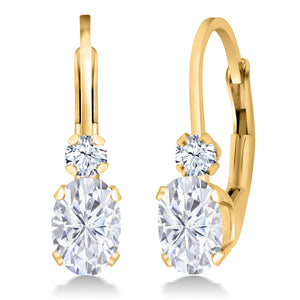 White Moissanite - April_Earrings in 925 Yellow Gold Plated Silver