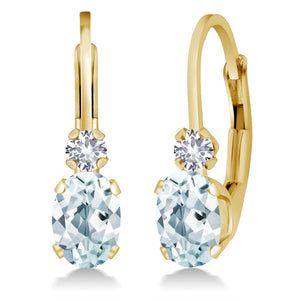 Sky Blue and White_Earrings in 14K Yellow Gold