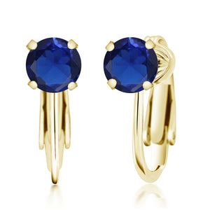 Blue Created Sapphire - September_Earrings in 925 Yellow Gold Plated Silver