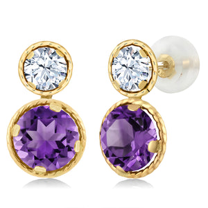 Purple and White_Earrings in 14K Yellow Gold