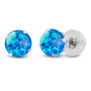 Blue Simulated Opal - October_Earrings in 14K White Gold