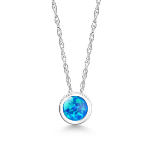 Blue Simulated Opal - October_Pendant in 14K White Gold