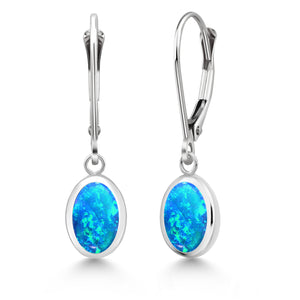 Blue Simulated Opal - October_Earrings in 925 Sterling Silver