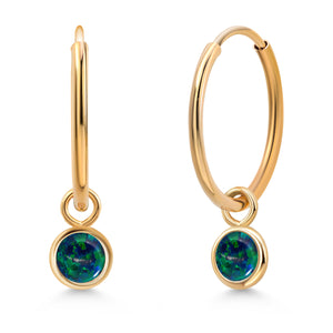 Green Simulated Opal_Earrings in 14K Yellow Gold