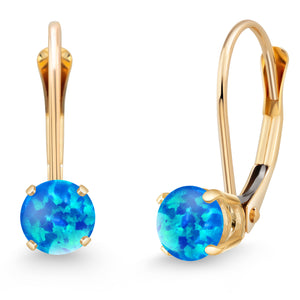 Blue Opal - October_Earrings in 14K Yellow Gold