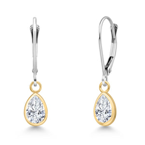 White Moissanite - April_Earrings in 14K Two Tone Gold