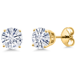White Moissanite - April_Earrings in 925 Yellow Gold Plated Silver
