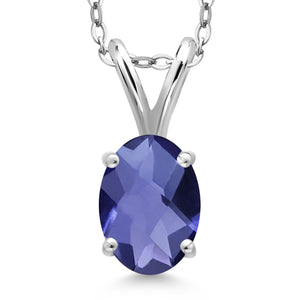 Blue Iolite-Checkerboard_Pendant in 925 Sterling Silver