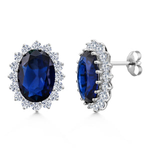 Blue Created Sapphire_Earrings in 925 Sterling Silver