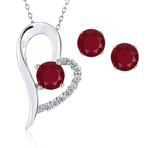 Ruby - July_Pendant Earrings Set in 925 Sterling Silver