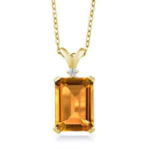 Citrine and Diamond_Pendant in 925 Yellow Gold Plated Silver
