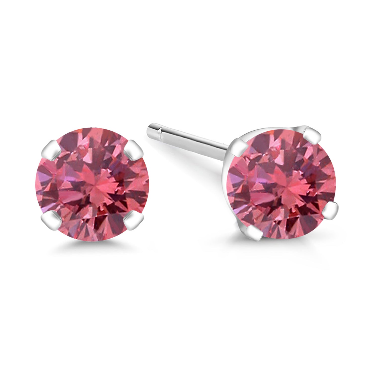 14K White Gold Certified Fancy Deep Pink Lab Grown Diamond Stud Earrings | Gold Earrings For Women Men | VS2-SI1 Clarity