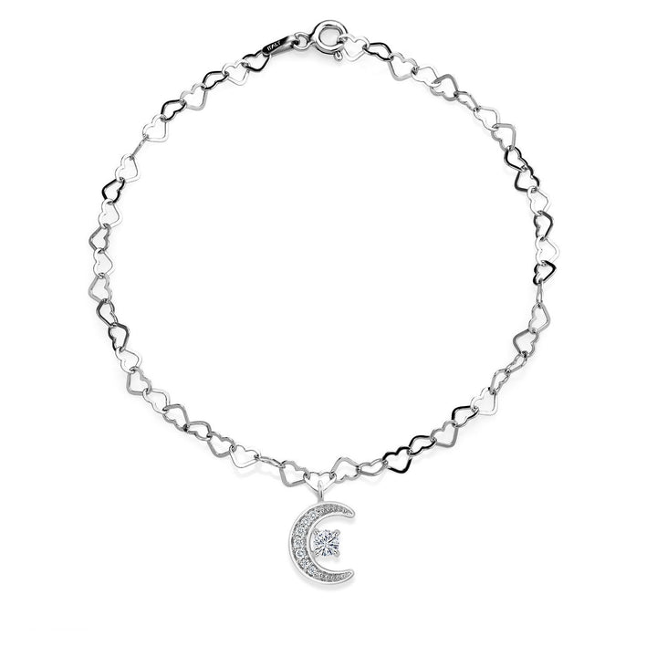 Gem Stone King Made In Italy 925 Silver and 10K Yellow Gold Lab Grown Diamond Heart Chain Bracelet For Women with Healing Energy Charms Set with Moissanite 7.5 Inches