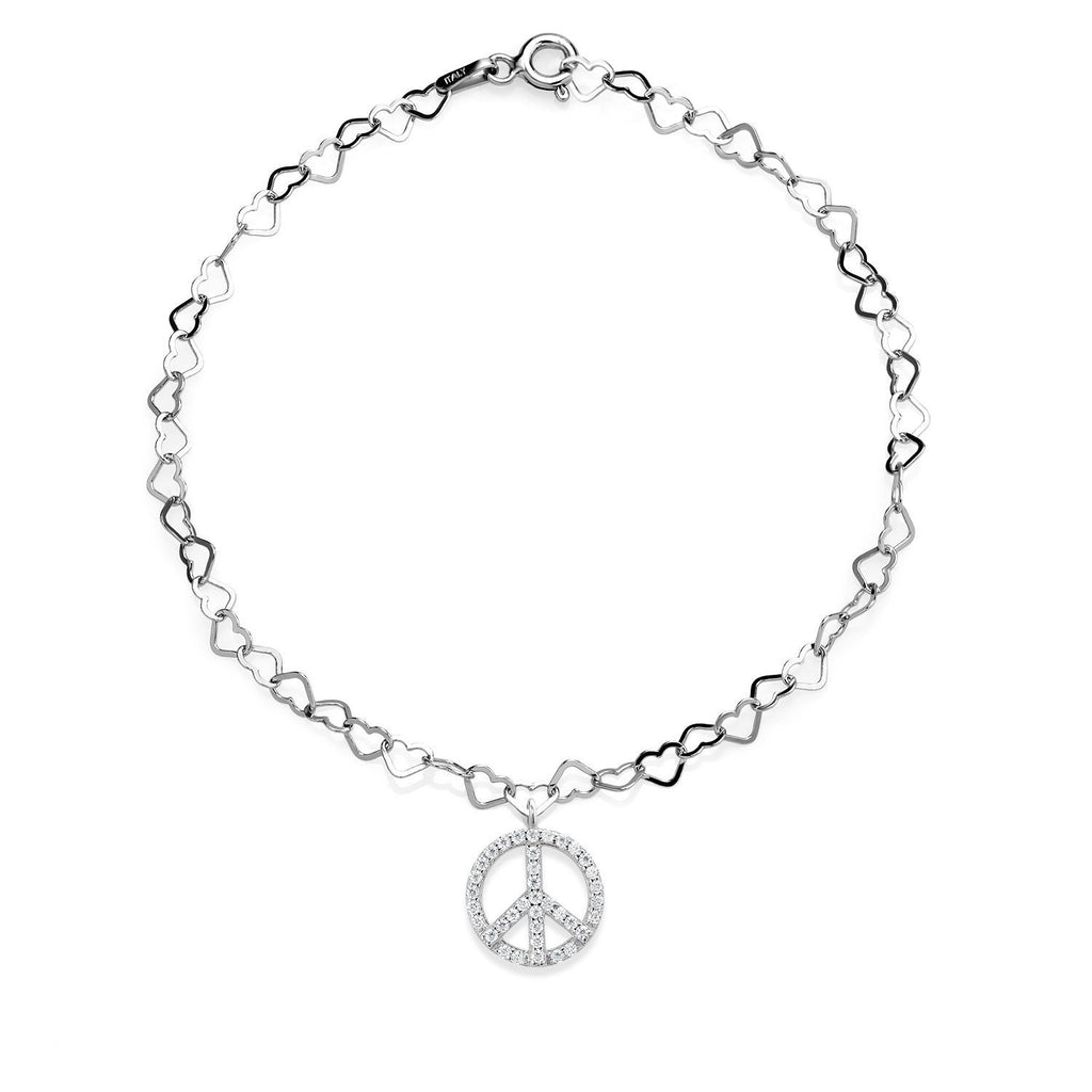 Gem Stone King Made In Italy 925 Silver and 10K Yellow Gold Lab Grown Diamond Heart Chain Bracelet For Women with Healing Energy Charms Set with Moissanite 7.5 Inches