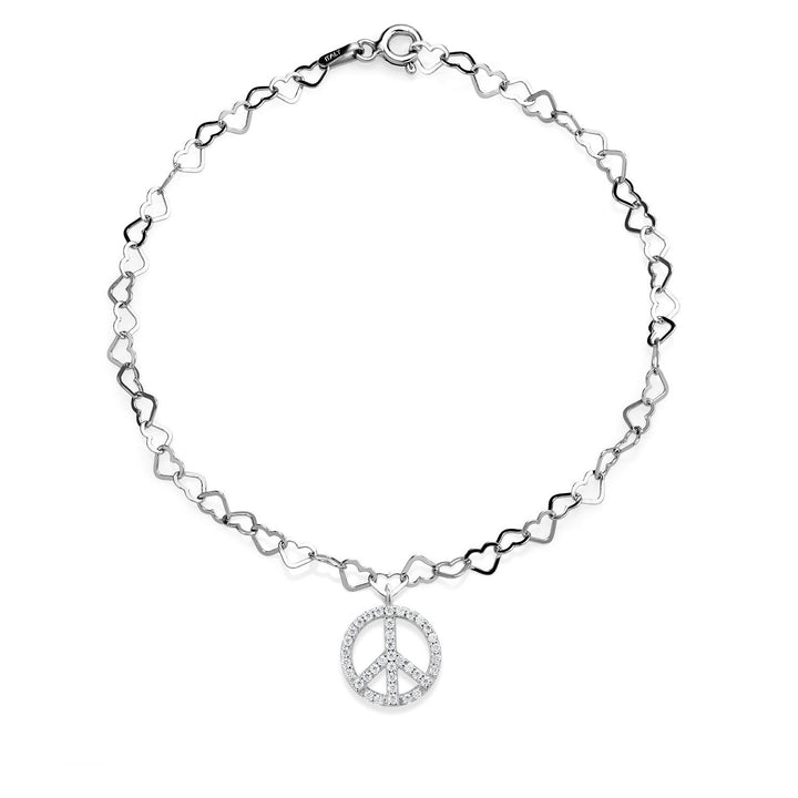 Gem Stone King Made In Italy 925 Silver and 10K Yellow Gold Lab Grown Diamond Heart Chain Bracelet For Women with Healing Energy Charms Set with Moissanite 7.5 Inches