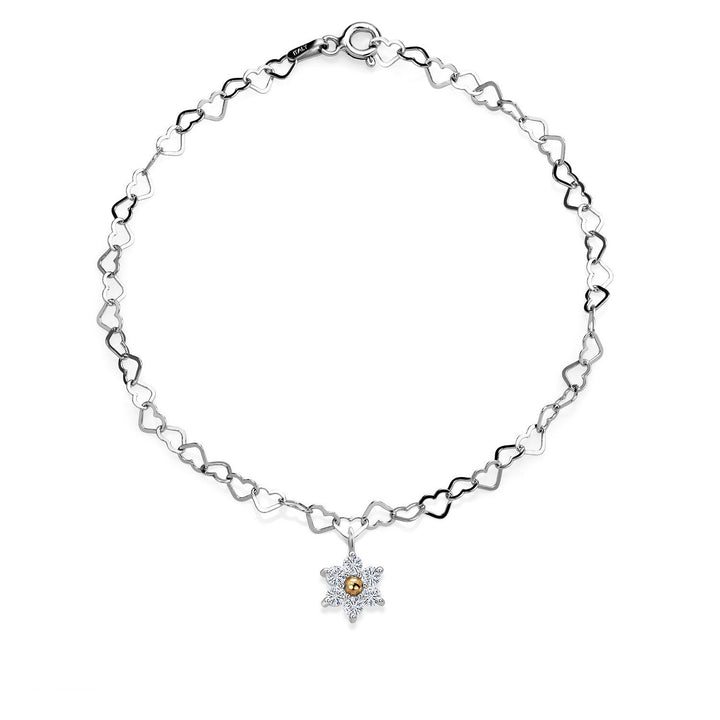 Gem Stone King Made In Italy 925 Silver and 10K Yellow Gold Lab Grown Diamond Heart Chain Bracelet For Women with Healing Energy Charms Set with Moissanite 7.5 Inches