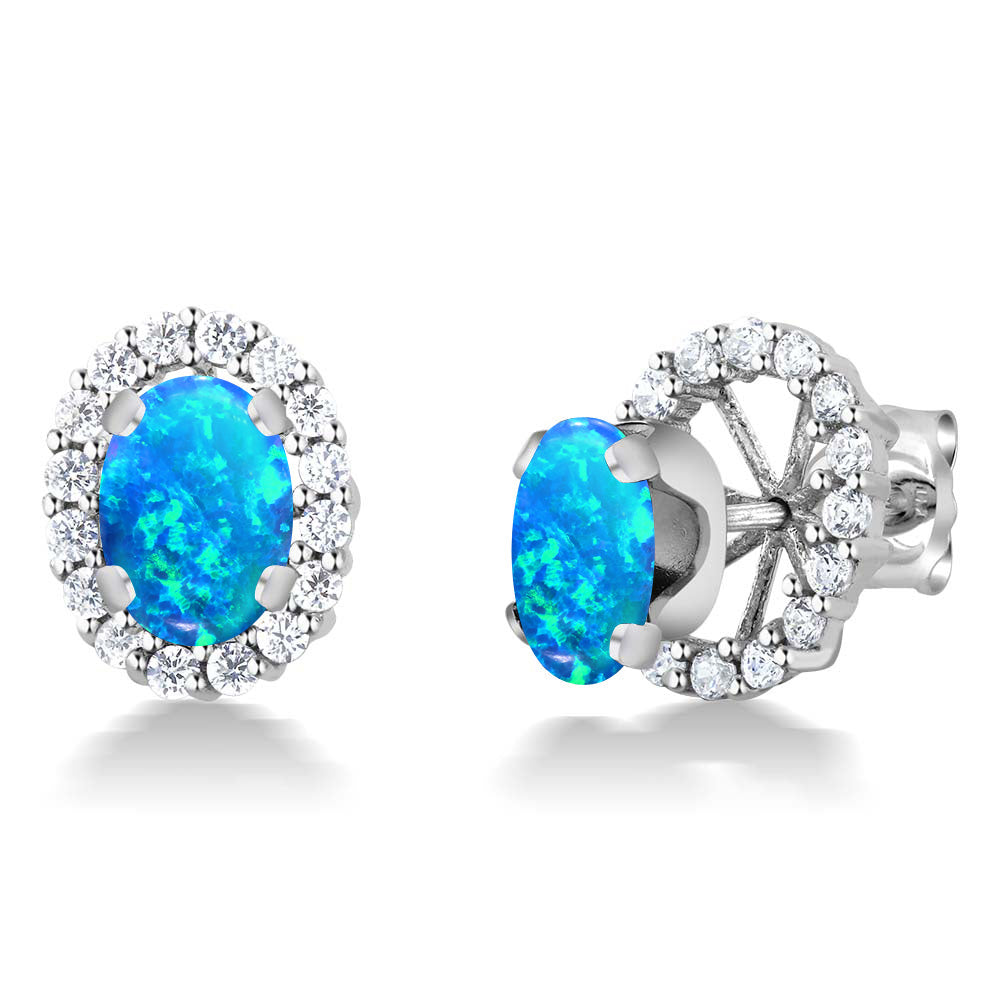 Blue Simulated Opal-Cabochon - October_Earrings in 925 Sterling Silver