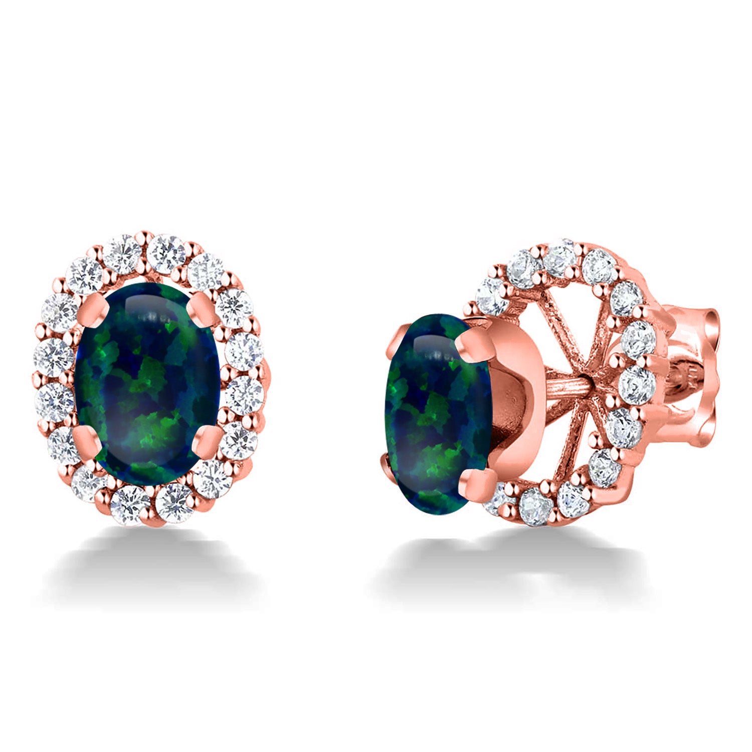 Green Simulated Opal-Cabochon - October_Earrings in 925 Rose Gold Plated Silver