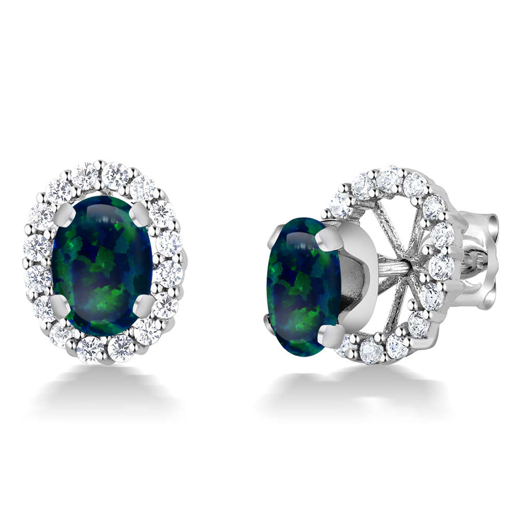 Green Simulated Opal-Cabochon - October_Earrings in 925 Sterling Silver