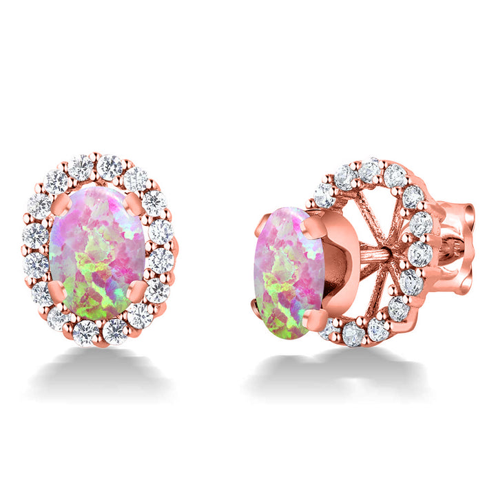 Pink Simulated Opal-Cabochon - October_Earrings in 925 Rose Gold Plated Silver