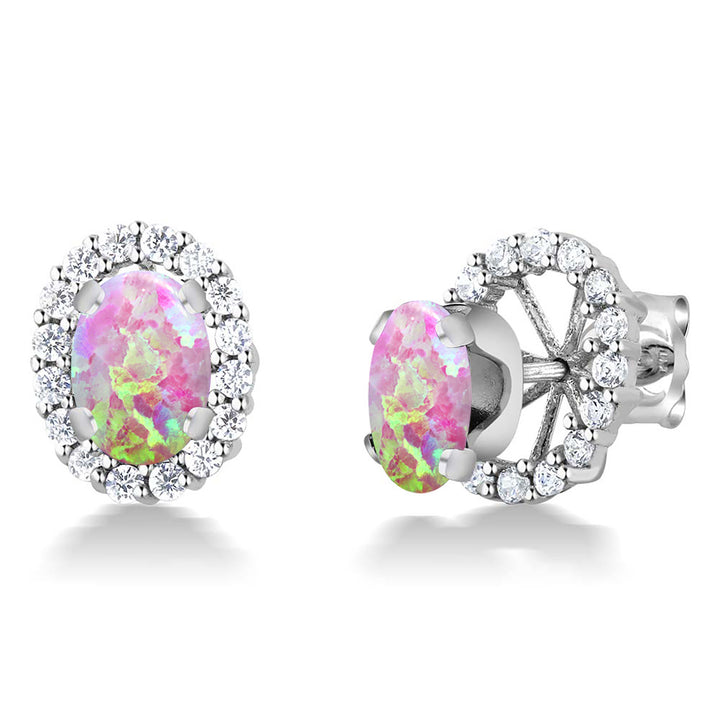 Pink Simulated Opal-Cabochon - October_Earrings in 925 Sterling Silver