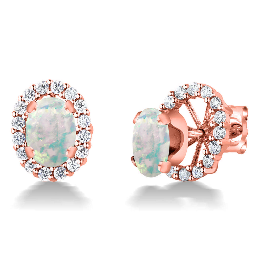 White Simulated Opal-Cabochon - October_Earrings in 925 Rose Gold Plated Silver