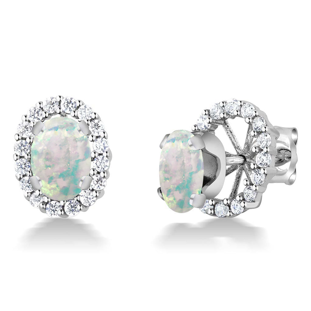 White Simulated Opal-Cabochon - October_Earrings in 925 Sterling Silver