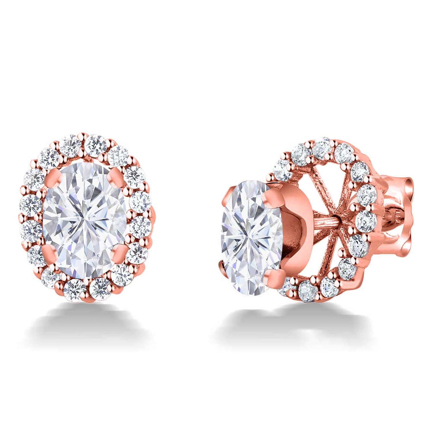 White Moissanite - April_Earrings in 925 Rose Gold Plated Silver