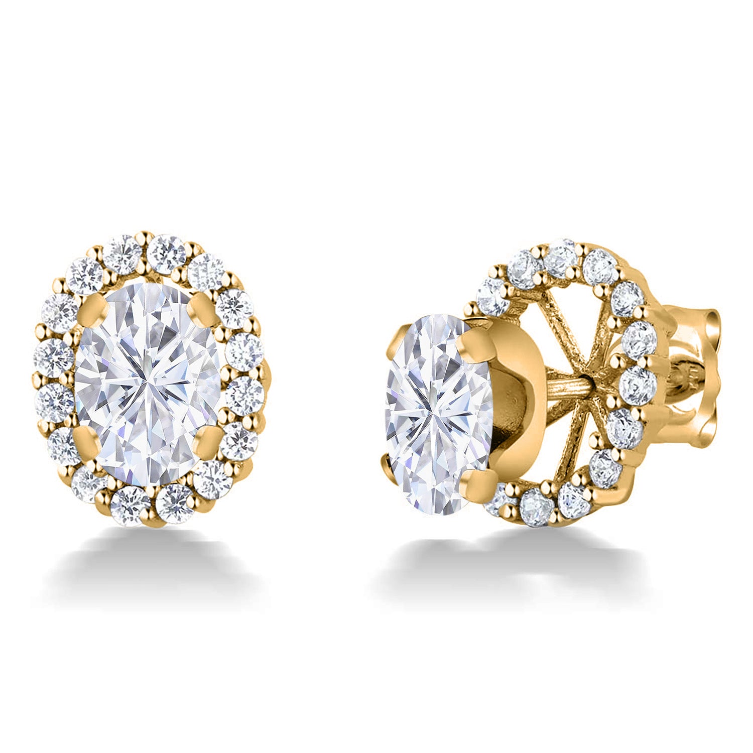 White Moissanite - April_Earrings in 925 Yellow Gold Plated Silver