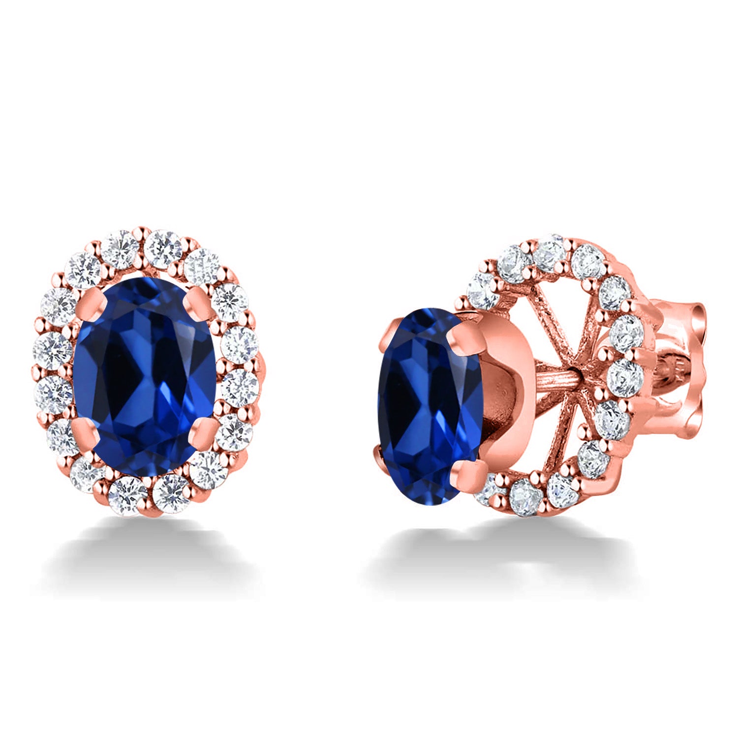 Blue Created Sapphire - September_Earrings in 925 Rose Gold Plated Silver