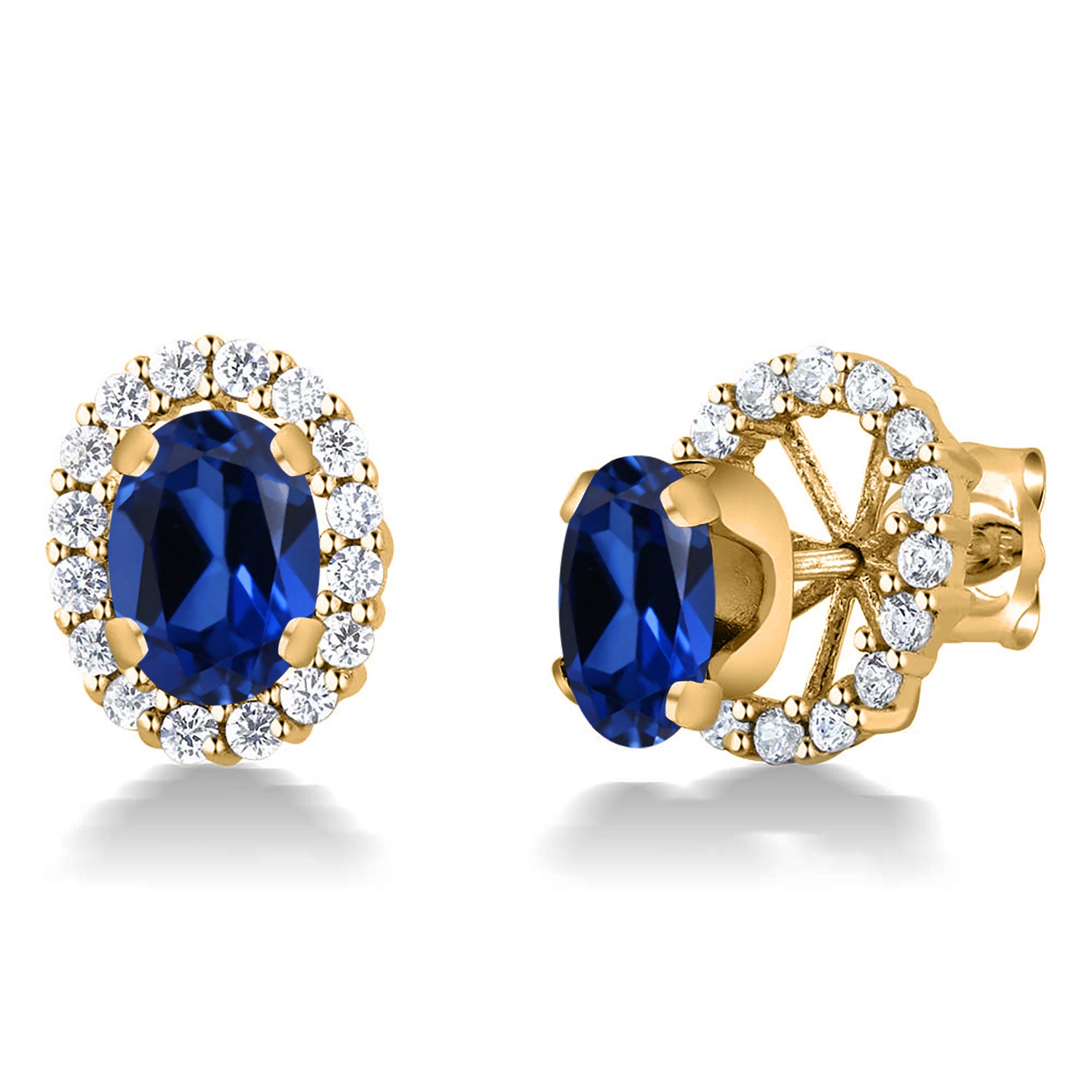 Blue Created Sapphire - September_Earrings in 925 Yellow Gold Plated Silver